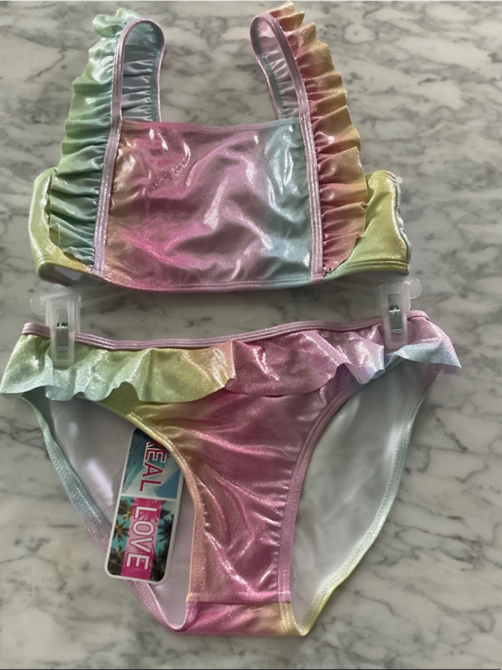 Pastel Shimmer Rainbow Ruffle Bikini